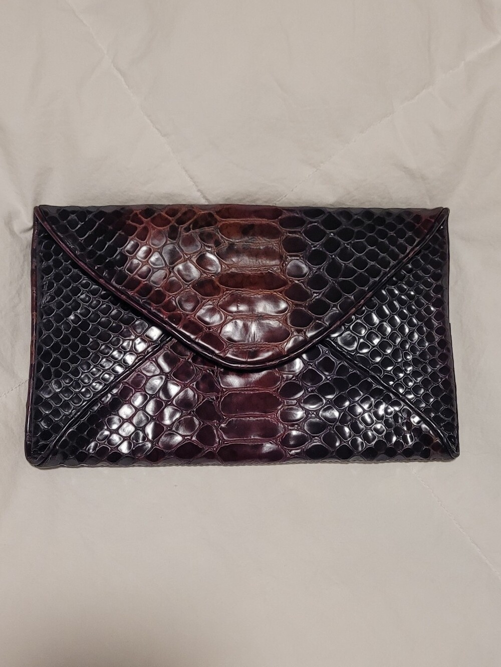 Danier Burgundy Python Snake Embossed Genuine Leather Envelope Clutch